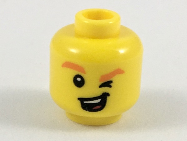 Minifigure, Head Orange Eyebrows, Winking Left Eye, Open Mouth with Teeth and Tongue Pattern