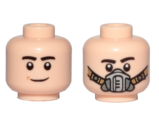Minifigure, Head Dual Sided Black Eyebrows, Smile / Pilot Breathing Mask Pattern