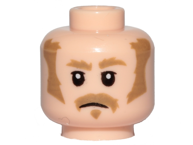 Minifigure, Head Dark Tan Bushy Eyebrows, Sideburns and Moustache Pattern