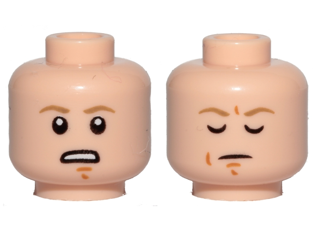 Minifigure, Head Dual Sided Dark Tan Eyebrows, Chin Dimple, Concerned / Closed Eyes, Meditating Pattern (SW Luke Skywalker)