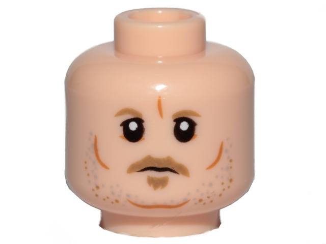Minifigure, Head Dark Tan Eyebrows, Moustache, Goatee, Gray and Orange Stubble, Cheek Lines and Chin Dimple Pattern (SW Tobias Beckett)
