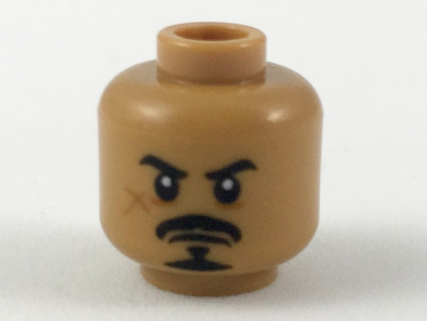 Minifigure, Head Black Eyebrows, Moustache, and Anchor Beard, Dark Orange Cheek Scar Pattern