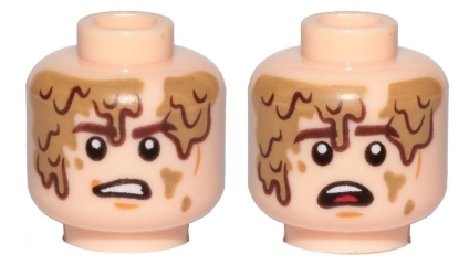 Minifigure, Head Dual Sided Brown Eyebrows, Cheek Lines, Chin Dimple, Dirt Stains, Determined / Scared Pattern (SW Han Solo, Mudtrooper)