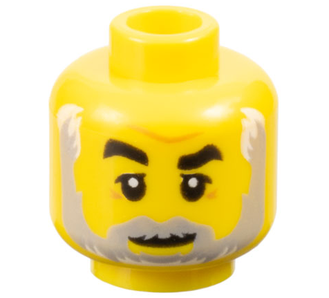 Minifigure, Head Black Eyebrows, Right Raised, Medium Nougat Brow Furrow, Crow's Feet, Light Bluish Gray Beard, White Highlights, Slight Grin Pattern