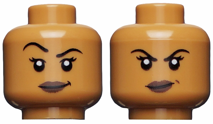 Minifigure, Head Dual Sided Black Eyebrows, Eyelashes, White Pupils, Smirk / Raised Right Eyebrow, Smile Pattern (Vixen)