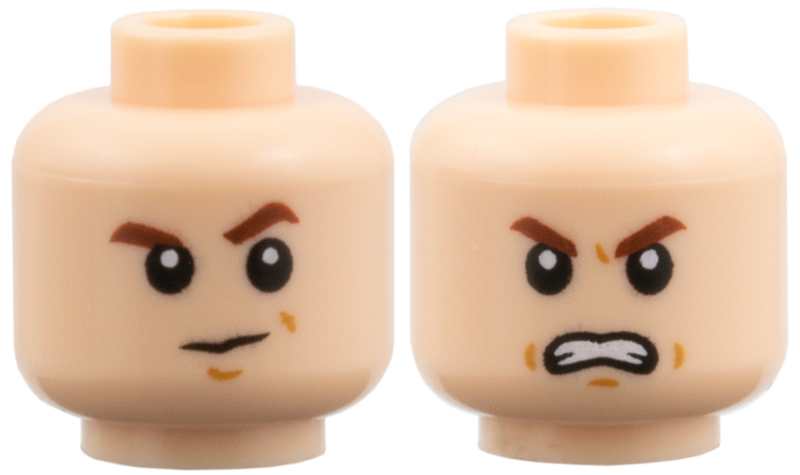 Minifigure, Head Dual Sided Child Reddish Brown Eyebrows, Suspicious with Left Eyebrow Raised / Angry Pattern
