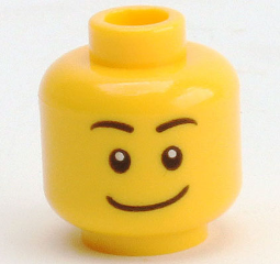 Minifigure, Head Black Eyebrows, White Pupils, Wide Crooked Smile Pattern