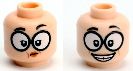 Minifigure, Head Dual Sided Female Black Eyebrows, Glasses Large, Skeptical / Smile With Teeth Pattern (Edna Mode)