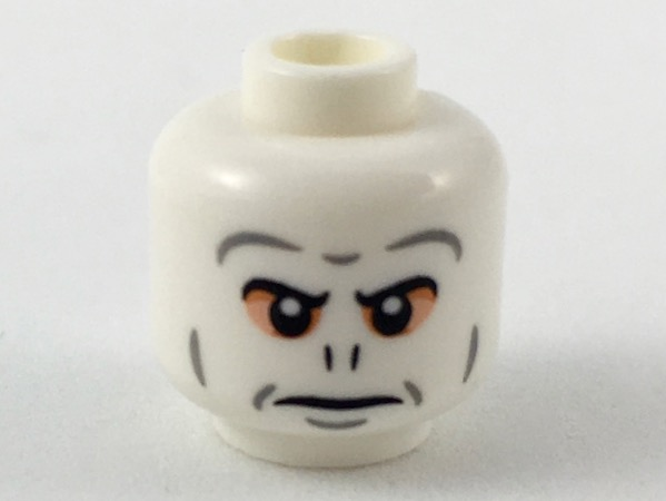 Minifigure, Head Alien with Black Eyebrows and Nose Slits, Dark Bluish Gray Contours, and Light Nougat Eye Shadow Pattern (HP Voldemort)