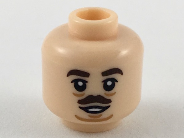 Minifigure, Head Dark Brown Eyebrows and Small Moustache, Medium Nougat Sagging Lines Under Eyes and Chin Pattern