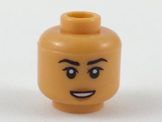 Minifigure, Head Female Black Eyebrows, Dark Orange Lips, Open Mouth Smile with Teeth Pattern