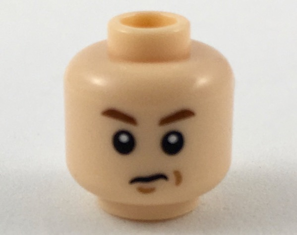 Minifigure, Head Child Reddish Brown Eyebrows, Sneer Pattern
