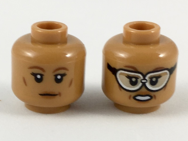 Minifigure, Head Dual Sided Female Reddish Brown Eyebrows, Neutral / Fierce with Goggles Pattern