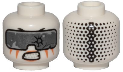 Minifigure, Head Alien Ninjago with Silver Goggles, Orange Stripes, Gritted Teeth Pattern