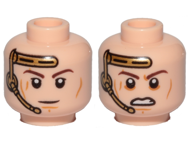 Minifigure, Head Dual Sided Gold Headset, Closed Mouth Smile / Angry Pattern (SW Anakin)