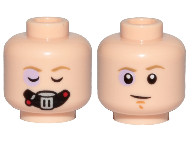 Minifigure, Head Dual Sided Bacta Tank Mask, Sunken Eye, Closed / Open Eyes Pattern (SW Luke)