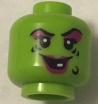Minifigure, Head Female Magenta Lips and Eye Shadow, Black Wart and Wrinkles, Smile with White Tooth Pattern (BAM)