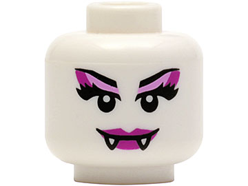 Minifigure, Head Alien Female Vampire with Magenta Lips, Fangs, and Bright Pink and Magenta Eye Shadow Pattern (BAM)