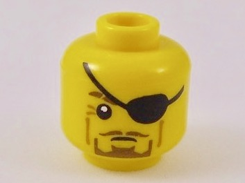 Minifigure, Head Black Eye Patch over Left Eye, Medium Nougat Crow's Feet, Reddish Brown Goatee Pattern