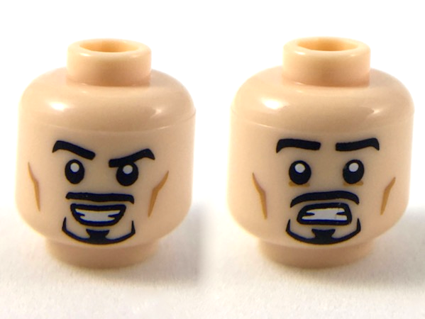 Minifigure, Head Dual Sided Black Eyebrows and Anchor Beard, Smiling / Scared Expression Pattern