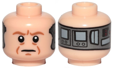 Minifigure, Head Alien with SW Dark Orange Eyebrows, Eyes with Pupils, Wrinkles, Frown, Implant on Back Pattern (Lobot)