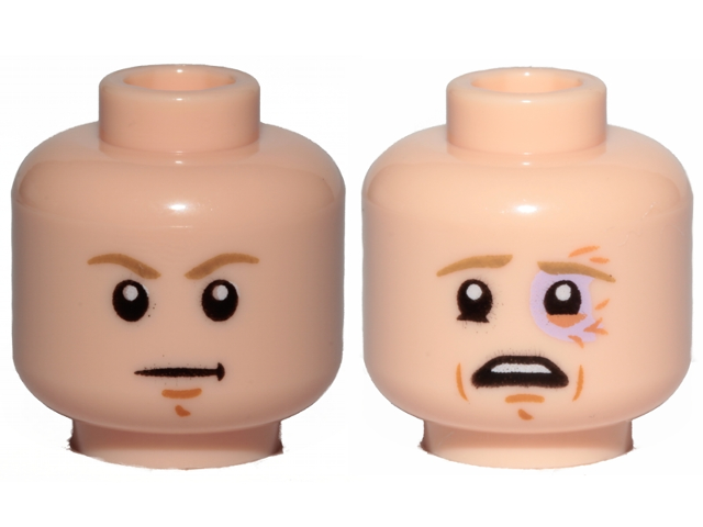 Minifigure, Head Dual Sided Dark Tan Eyebrows, Chin Dimple, White Pupils, Stern / Scared, Sunken Left Eye Pattern (SW Luke Skywalker)