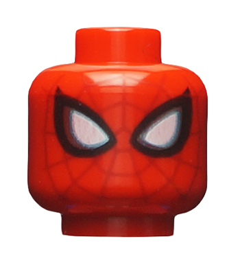 Minifigure, Head Alien with Spider-Man Dark Red Webbing, Large White Eyes with Metallic Light Blue Edges and Black Borders Pattern
