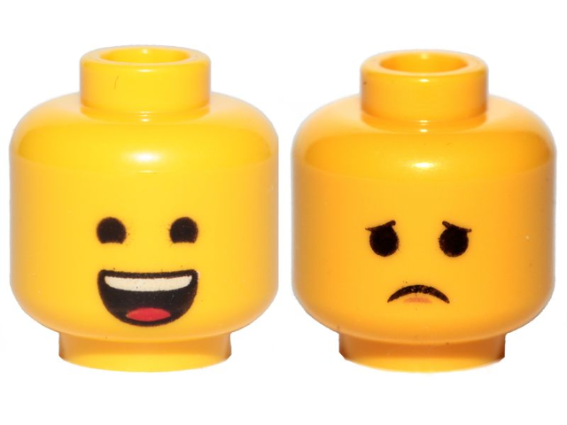 Minifigure, Head Dual Sided Open Smile with Tongue / Sad Pattern (Emmet)
