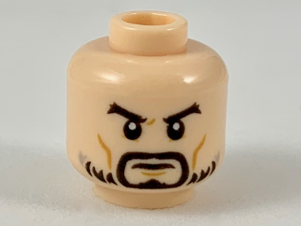 Minifigure, Head Black Eyebrows, Goatee, Light Beard, Medium Nougat Cheek Lines Pattern