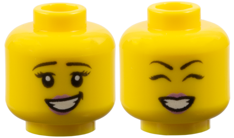 Minifigure, Head Dual Sided Female, Black Eyebrows, Medium Lavender Lips, Smile Showing Teeth, Eyes Open / Eyes Closed Pattern