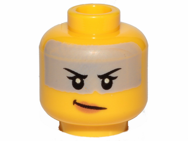 Minifigure, Head Female, Black Eyebrows, Gray Band, Peach Lips, Smile Pattern