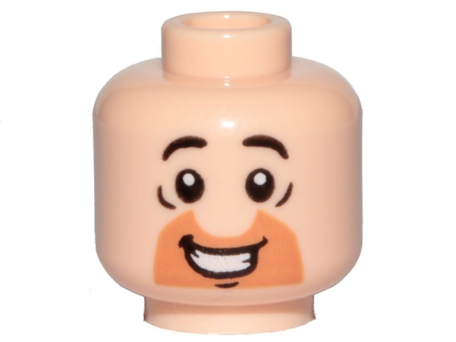 Minifigure, Head Orange Cut Half Circle Beard, Black Eyebrows, Open Mouth, Smile, Teeth Pattern (Fred Flintstone)