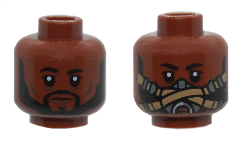 Minifigure, Head Dual Sided Black Eyebrows, Beard, Closed Mouth / Pilot Breathing Mask Pattern