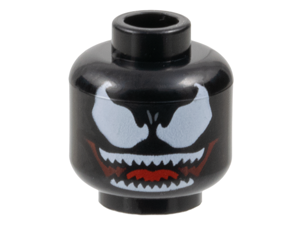 Minifigure, Head Alien Large White Eyes and Wide Dark Red Open Mouth Smile with Sharp Teeth Parted and Red Tongue Pattern