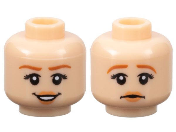 Minifigure, Head Dual Sided Female Dark Orange Eyebrows, Peach Lips, Smile / Sad Pattern (Claire Dearing)