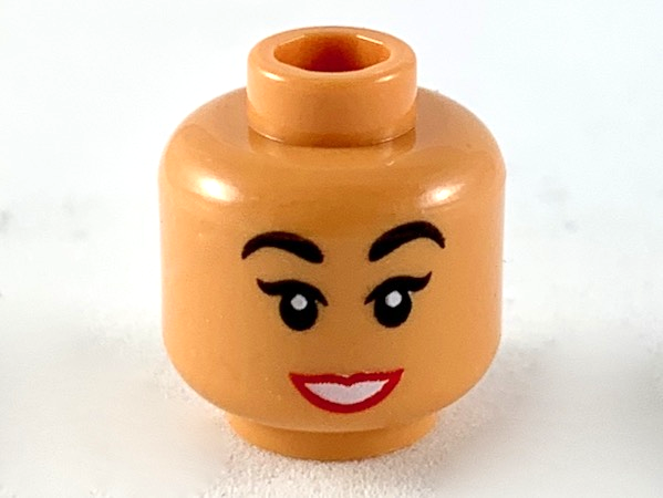 Minifigure, Head Female, Black Eyebrows, Red Lips, White Teeth Smile Pattern