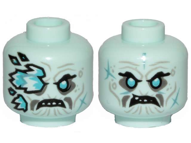 Minifigure, Head Dual Sided Wrinkles, Teeth, Ice Spikes Covering Right Eye / Angry Pattern