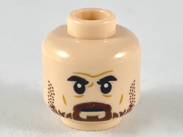Minifigure, Head Furrowed Brow, Black Eyebrows, Dark Brown Beard and Stubble Pattern