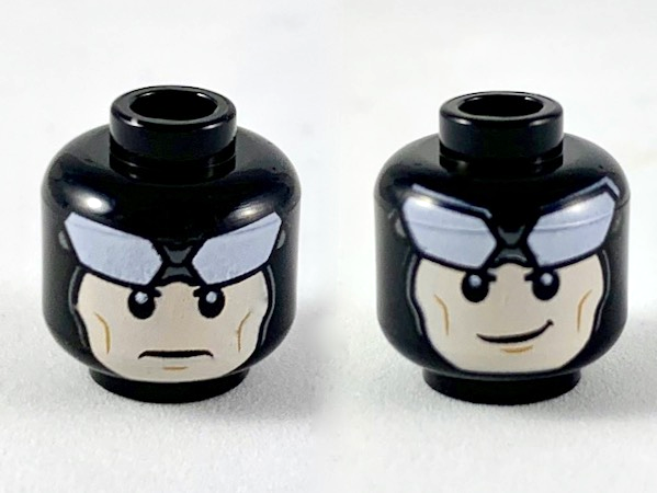 Minifigure, Head Dual Sided Balaclava, Large White Goggles, Light Nougat Face, Neutral / Grin Pattern