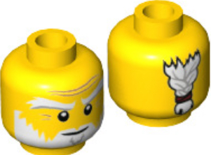 Minifigure, Head White and Gray Eyebrows, Beard and Braided Ponytail on Back, Medium Nougat Wrinkles, Smile Pattern (Sensei Wu)