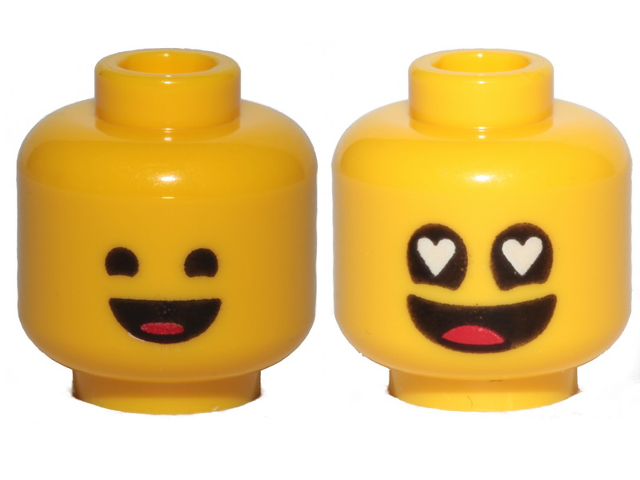 Minifigure, Head Dual Sided Black Standard Eyes, Smile with Tongue / Eyes with Heart Shape Pupils Pattern (Benny)