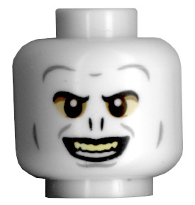 Minifigure, Head Alien with HP Voldemort Black Eyebrows and Nostrils, Light Bluish Gray Wrinkles, Dark Tan and Tan Eye Shadow, Open Mouth Smile with Bright Light Yellow Top Teeth Pattern