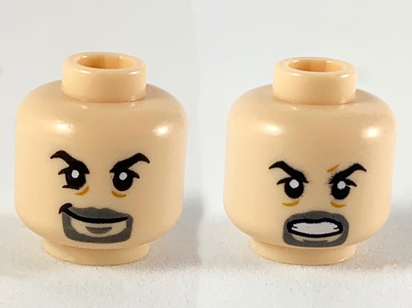 Minifigure, Head Dual Sided Black Eyebrows, Dark Bluish Gray Goatee, Smile / Angry Pattern