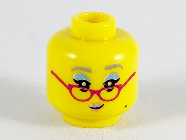 Minifigure, Head Female Lavender Eyebrows, Metallic Light Blue Eye Shadow, Magenta Glasses, Metallic Pink Lips, Beauty Mark Pattern