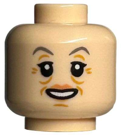 Minifigure, Head Female Dark Bluish Gray Eyebrows, Nougat Lips, Medium Nougat Wrinkles, Smile Pattern