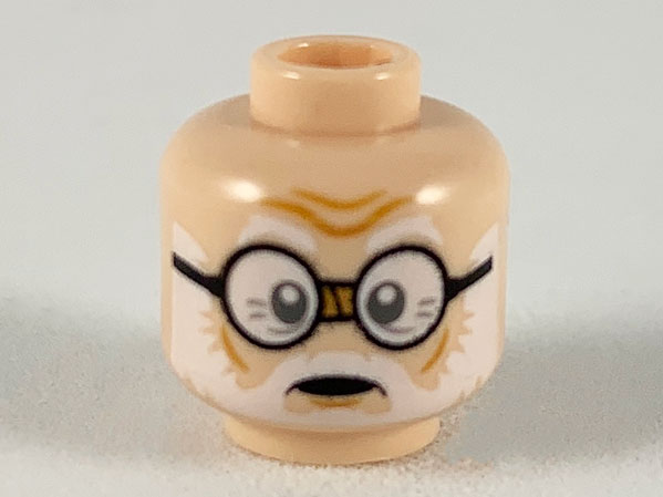 Minifigure, Head White Eyebrows and Beard, Round Black Glasses Pattern