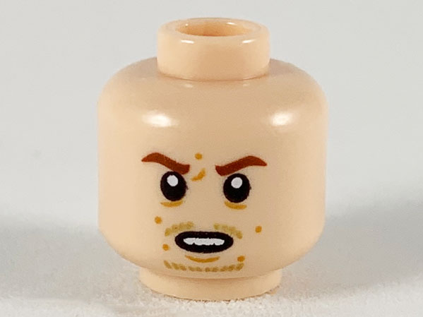 Minifigure, Head Reddish Brown Eyebrows, Dark Orange Spots, Medium Nougat Goatee Stubble Pattern