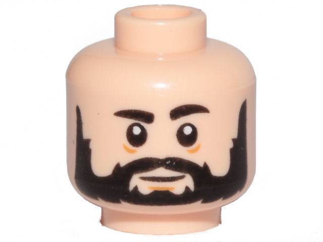 Minifigure, Head Beard Black Full, Black Eyebrows, White Pupils, Medium Nougat Lines Under Eyes and Chin Pattern