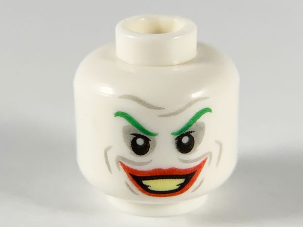 Minifigure, Head Male Green Eyebrows, Red Lips, Wide Smile, Light Bluish Gray Contour Lines Pattern (The Joker)