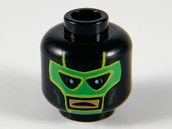 Minifigure, Head Green Luchador Mask, Black Eyes, Medium Nougat Mouth Pattern